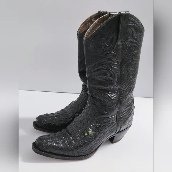 Max Men's Handcrafted Western Crocodile Leather Boots. Size 9.5 C. Pre-owned.